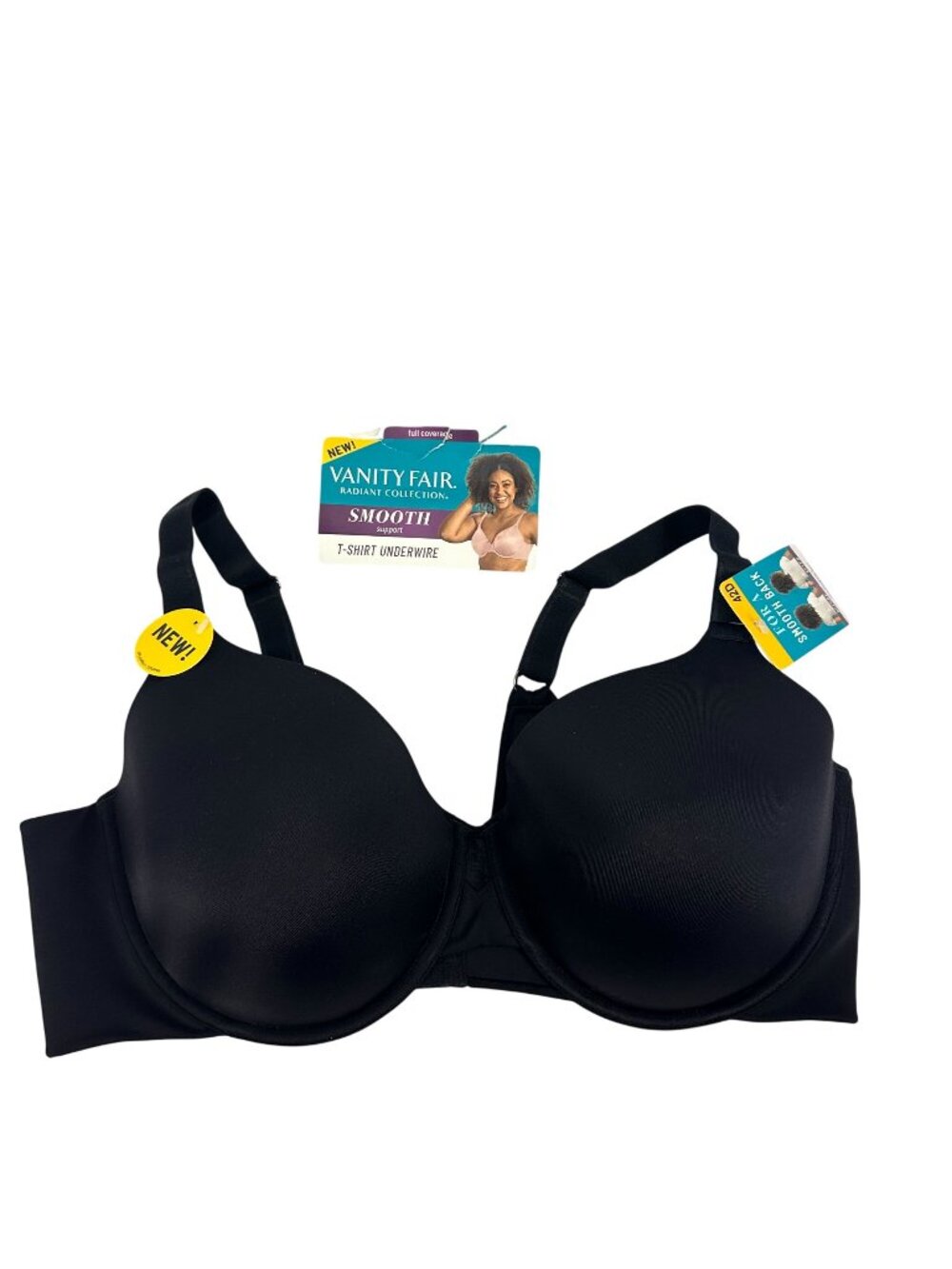 Vanity Fair Radiant Collection T-Shirt Underwire Bra 42D Full Coverage Black